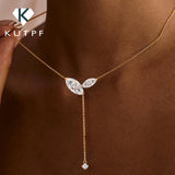 Marquise cut moissanite lariat pendant necklace with S925 silver, 4cttw lab diamond, Y-style long tassel chain for women