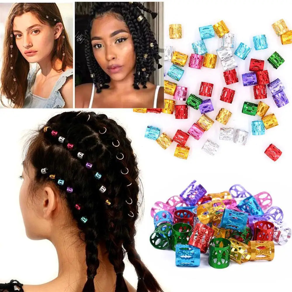 100pcs Colorful Gold Silver Dreadlock Hair Ring Cuff Clip Hair Braids Dirty Braids Beads Buckles Hairpin Jewelry Accessories