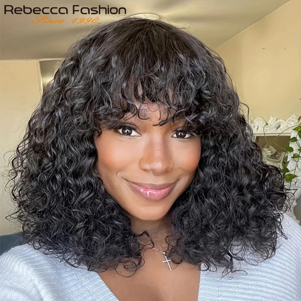 Jerry curly pixie bob human hair wig with bangs for women, HSF Marketplace layered short style