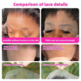 Human hair wig with highlighted front, pre-plucked hairline, 5x5 lace, straight style, 250 density, for women.