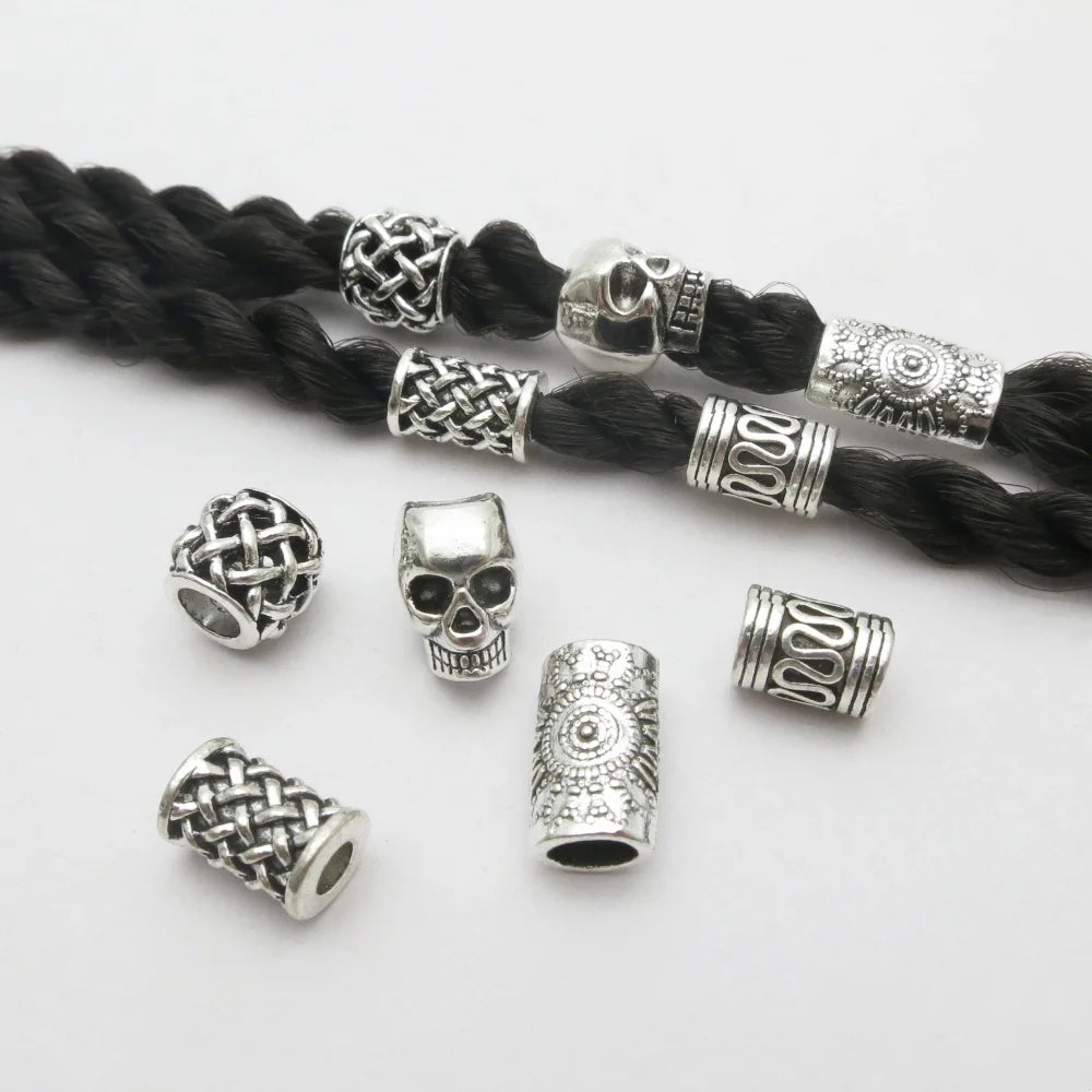 Skull helmet Viking beads for hair braids and dreadlocks, 10-piece hair styling set by HSF Marketplace