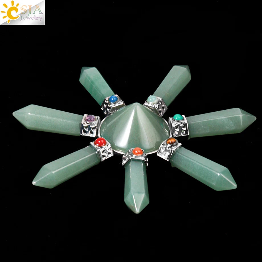 CSJA 7 Chakra Pyramid Decoration Healing Point Hexagonal Crystal Pillar Natural Stone Reiki Energy Meditation Jewelry Women G302