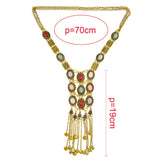 Multi Layer Colorful Turquoise Gemstone Bell Tassel Necklace Retro Ethnic Bib Long Geometry Pendant Collar Gypsy India Jewelry