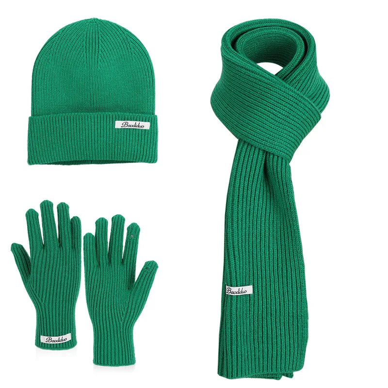 Winter knitted beanie, scarf, and touch screen gloves set by HSF Marketplace