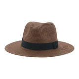 Women's black ribbon Panama straw hat for spring and summer sun protection by HSF Marketplace