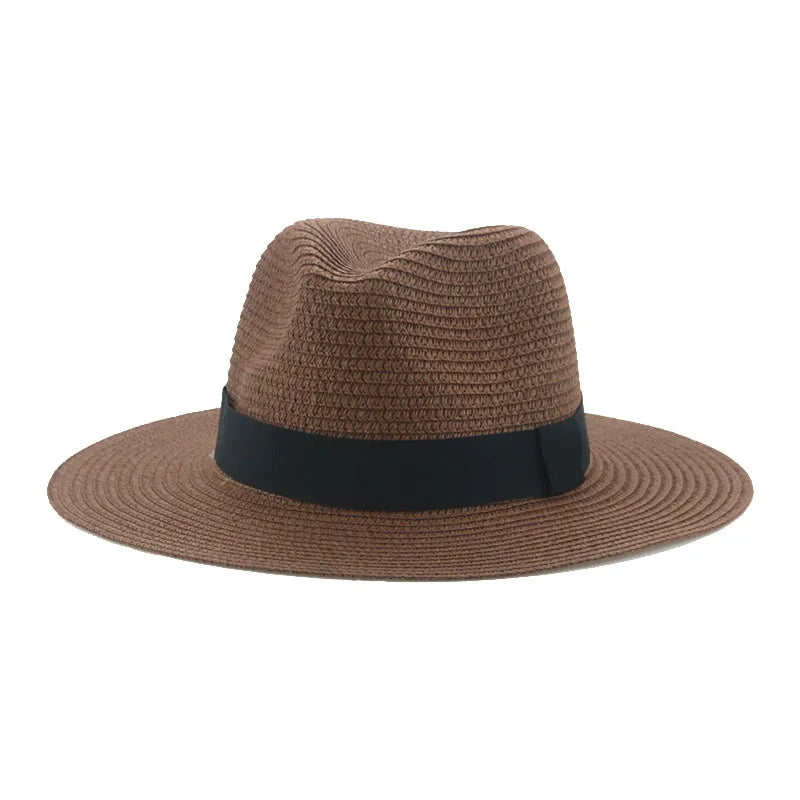 Women's black ribbon Panama straw hat for spring and summer sun protection by HSF Marketplace
