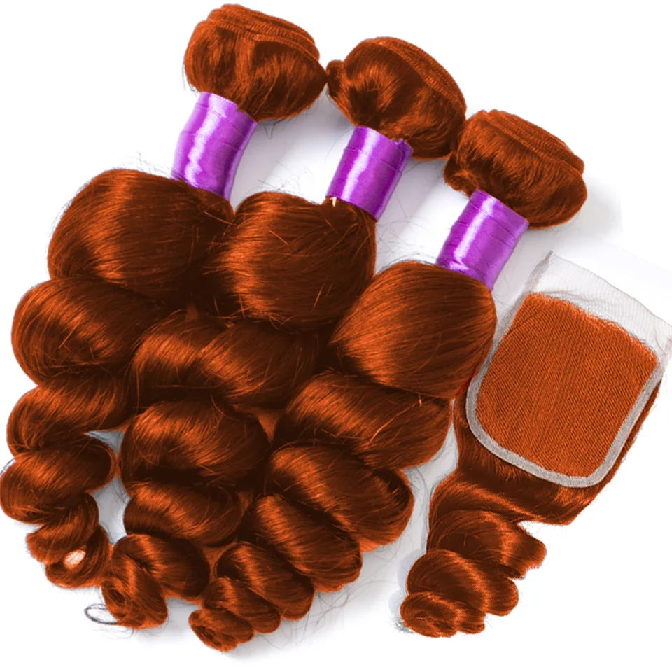 #350 Ginger Orange Loose Wave Human Hair Bundles Wholesale Bundles With Closure Frontal HD Lace Brazilian Deep Curly Hair Weave