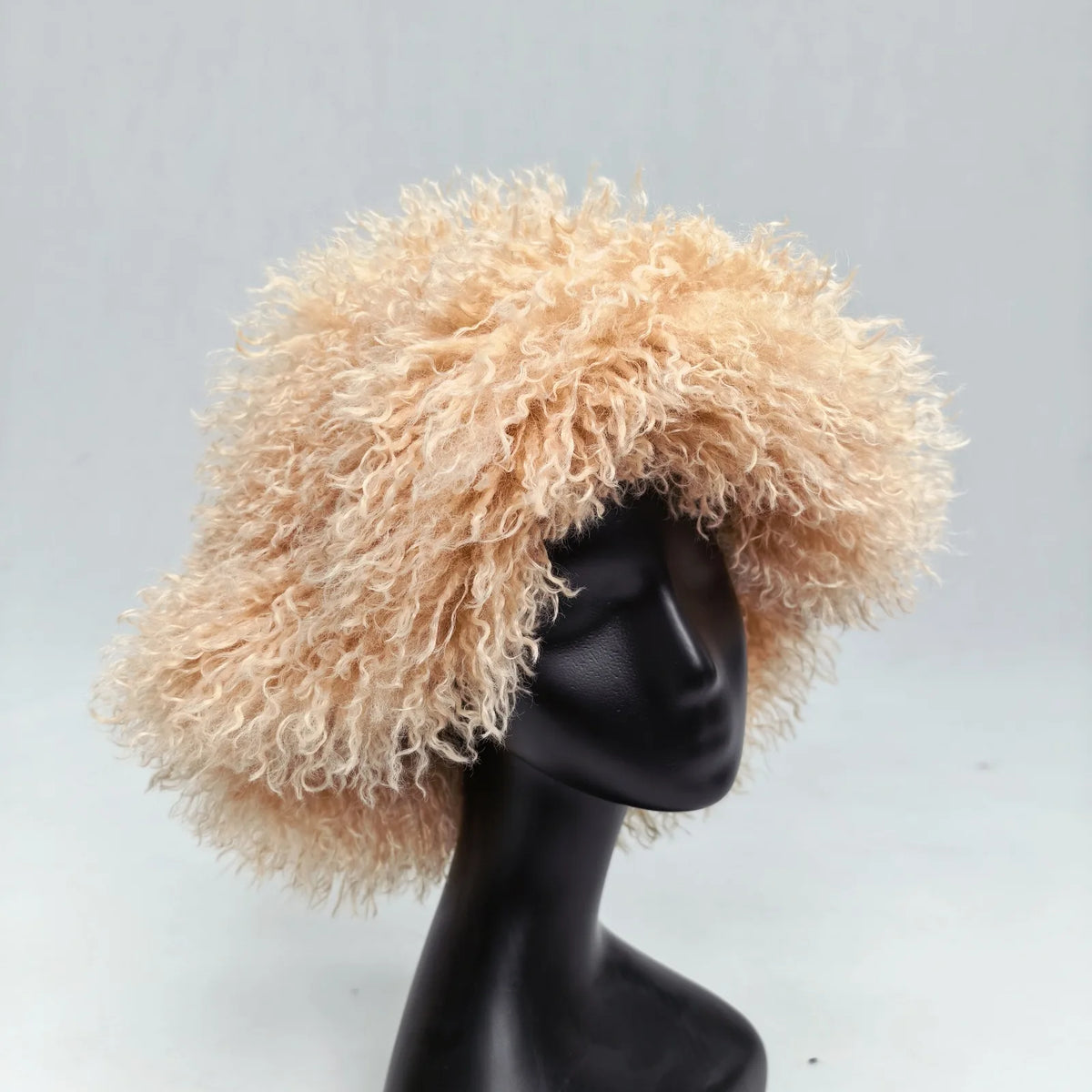 Women's faux wool curly fur bucket hat by HSF Marketplace, trendy textured design