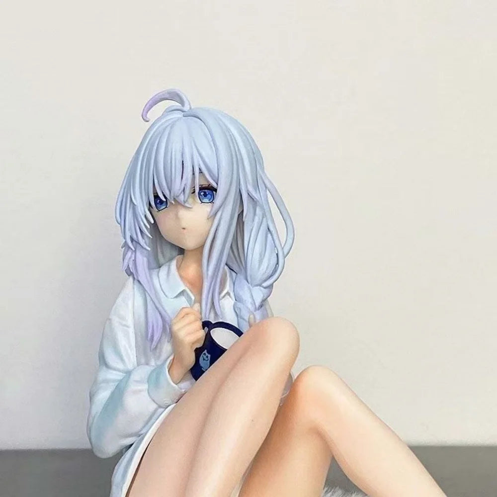 The Journey of Elaina anime girl figure sitting in pajamas, 11cm collectible desktop statue