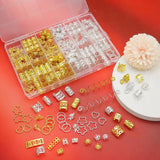 260Pcs/box Gold Silver Hair Beads Jewelry Braid Accessories Hair Clips Dreadlocks Braiding Braid Cuffs Metal Hair Rings Charms