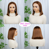 #4 brown 13x4 bob wig, straight human hair with pre-plucked transparent lace frontal