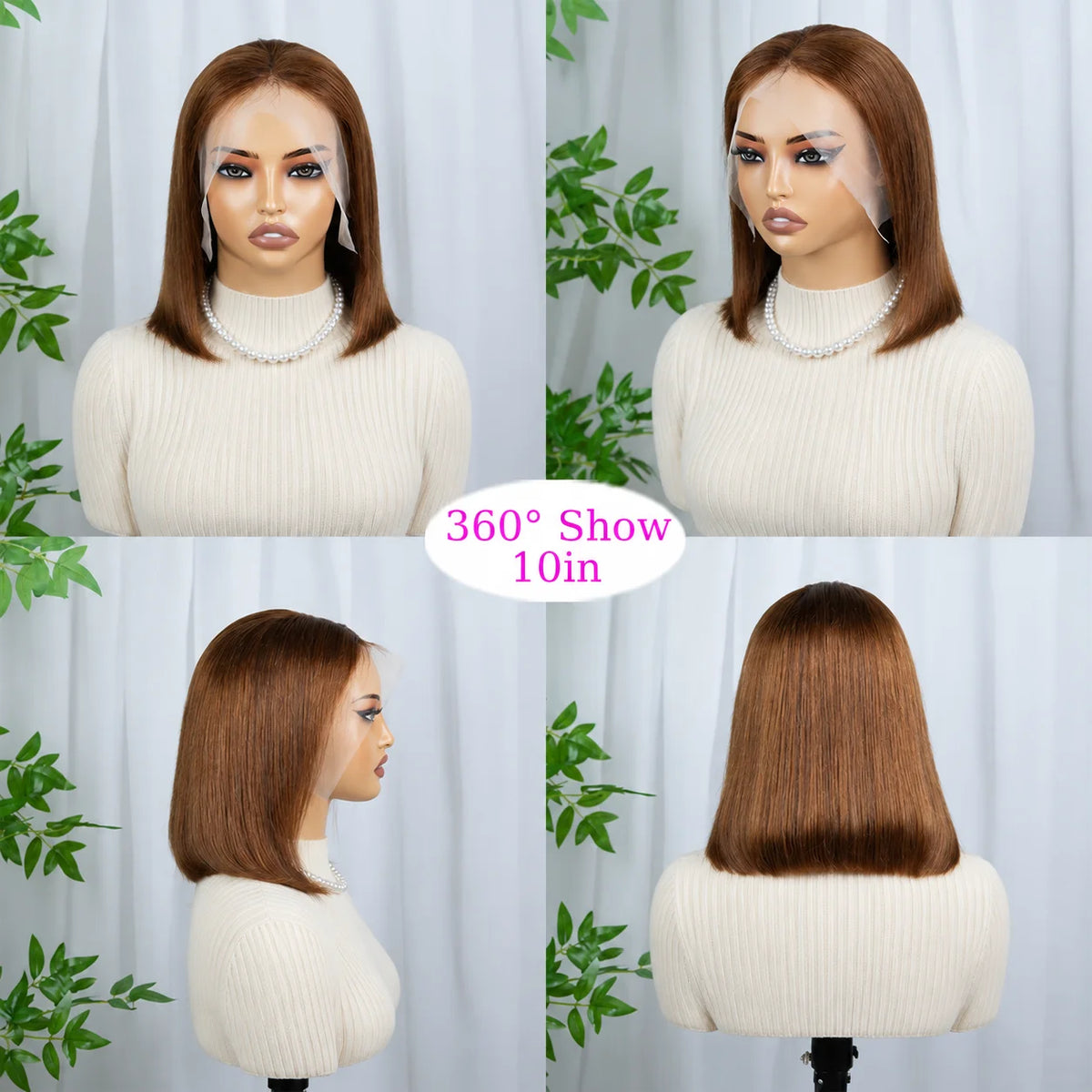 #4 brown 13x4 bob wig, straight human hair with pre-plucked transparent lace frontal