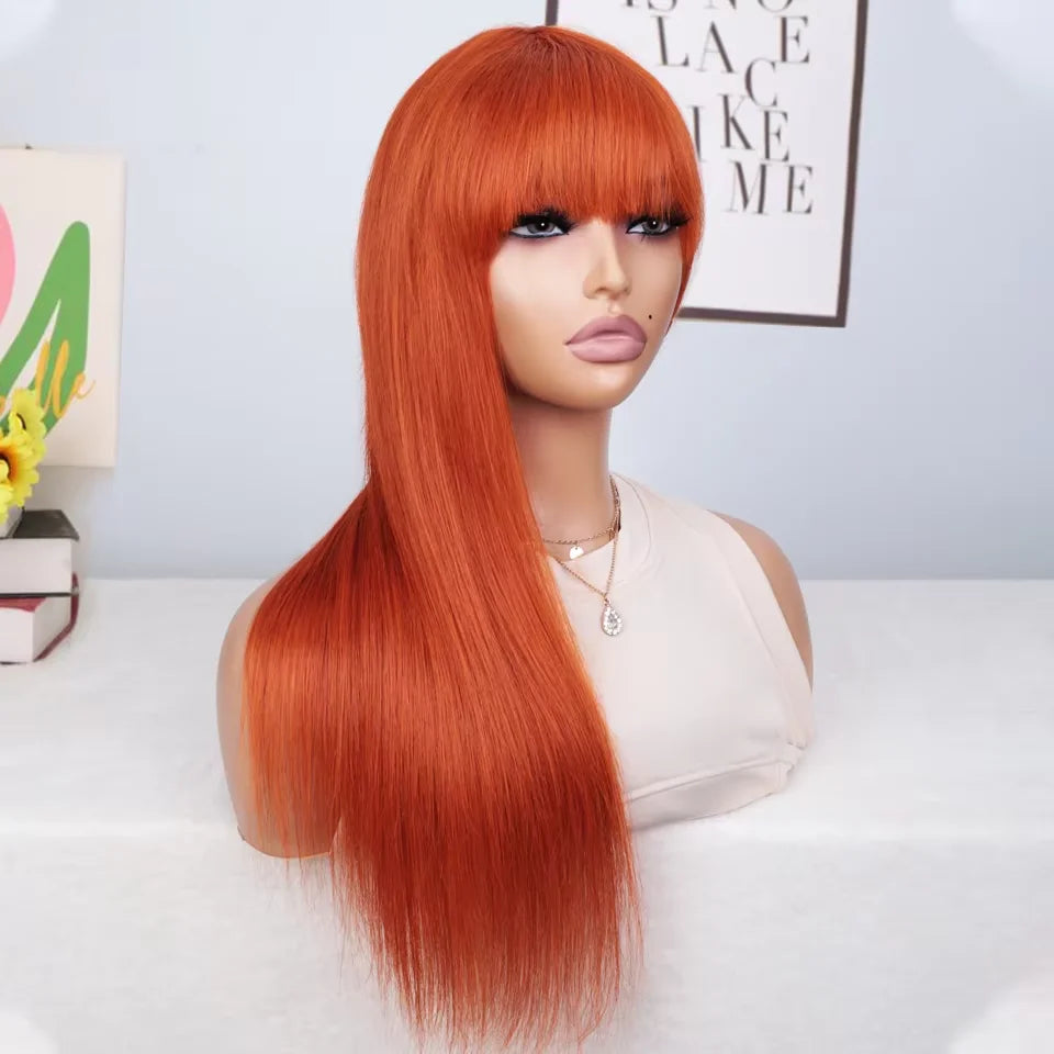 Long straight ginger#350 human hair wig from HSF Marketplace, Brazilian Remy full machine-made cosplay wig for women.