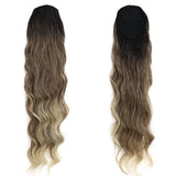 28-inch synthetic body wave drawstring ponytail with ombre brown and blonde highlights by HSF Marketplace