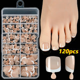 HSF Marketplace pink French tip press-on toenails, square shape, short glossy false nails set, 120-piece box