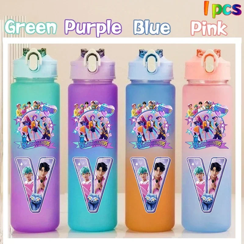 Kpop Demon Hunters gradient color water cup with straw, 750ml, by HSF Marketplace