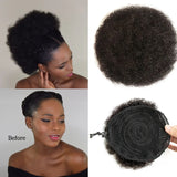 Afro kinky curly human hair chignon ponytail drawstring high bun hairpiece for Black women, 4–8 inch
