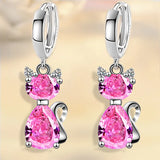 Cute cat hoop earrings with zircon accents for women by HSF Marketplace