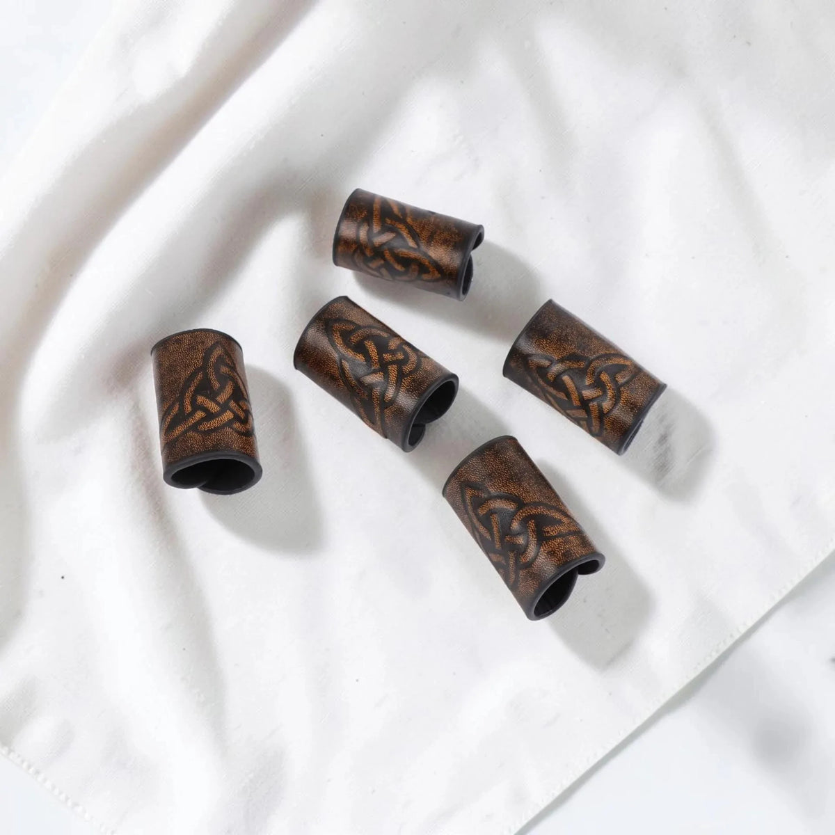 Viking hair beads for braids with Celtic knot leather hair cuff by HSF Marketplace