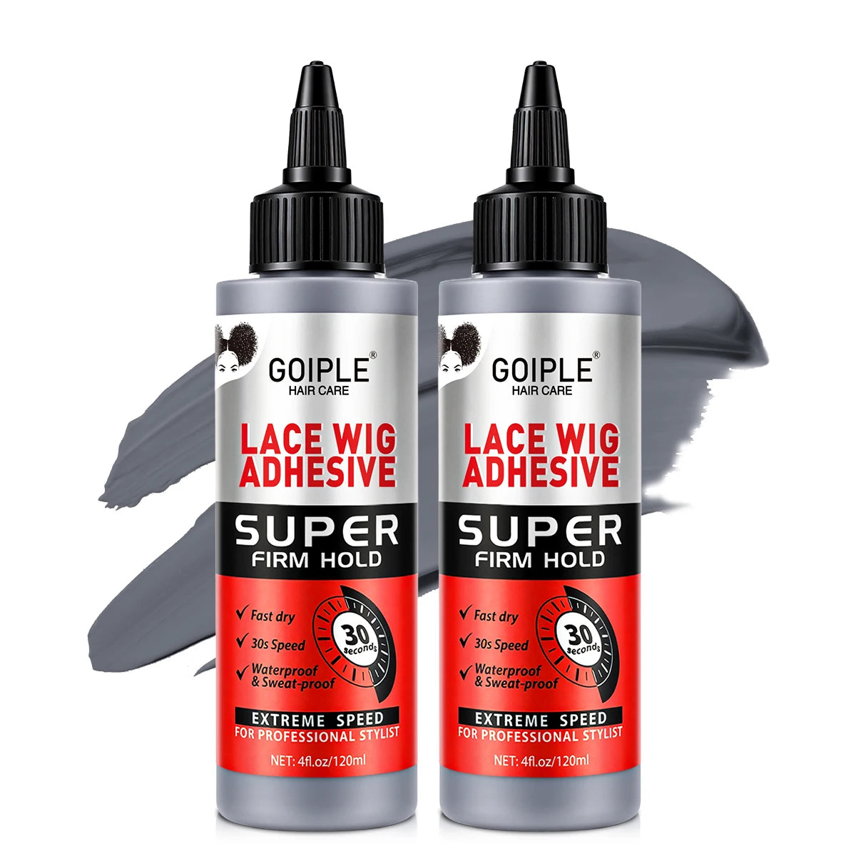 GOIPLE Lace Wig Adhesive, 30s Quick-Drying Super Firm Hold Glue, Twin Bottle Set with Two 120 ml Bottles for Lace Wigs, Closures and Toupees