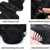 Body wave drawstring ponytail human hair extensions, 8-26 inches, wrap-around clip-in style