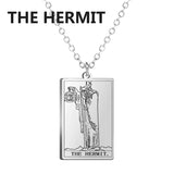 Stainless steel Dawapara Tarot Cards necklace featuring Major Arcana design, jewelry charm for women, divination and wealth amulet