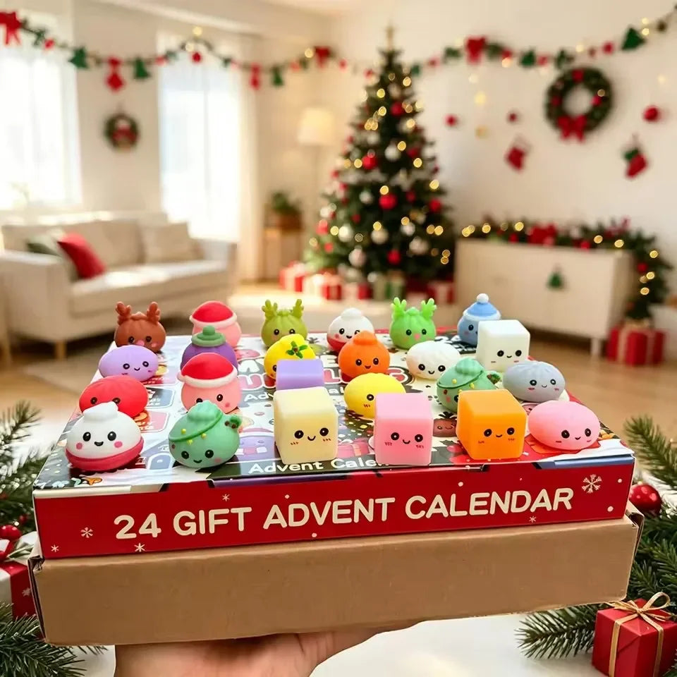 Christmas mystery dumpling squishy advent calendar by HSF Marketplace with 24 days of cute sensory toy surprises