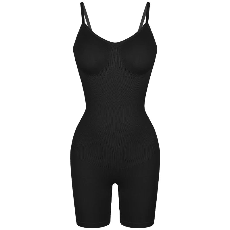 Women’s full body bodysuit shapewear tank top with tummy control, anti-chafing shorts, and butt lifter design
