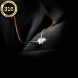Waterproof hypoallergenic 316L stainless steel solitaire necklace with cubic zirconia, elegant chain jewelry for women.