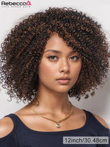 Kinky curly bob wig for women with bangs, Brazilian Remy human hair, 200% density, easy wear, by HSF Marketplace.