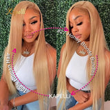 15A Silk Straight Bundles Human Hair and Closure #27 Honey Blonde Human Hair Bundles with Closure HD 4X4 Lace Pre Plucked