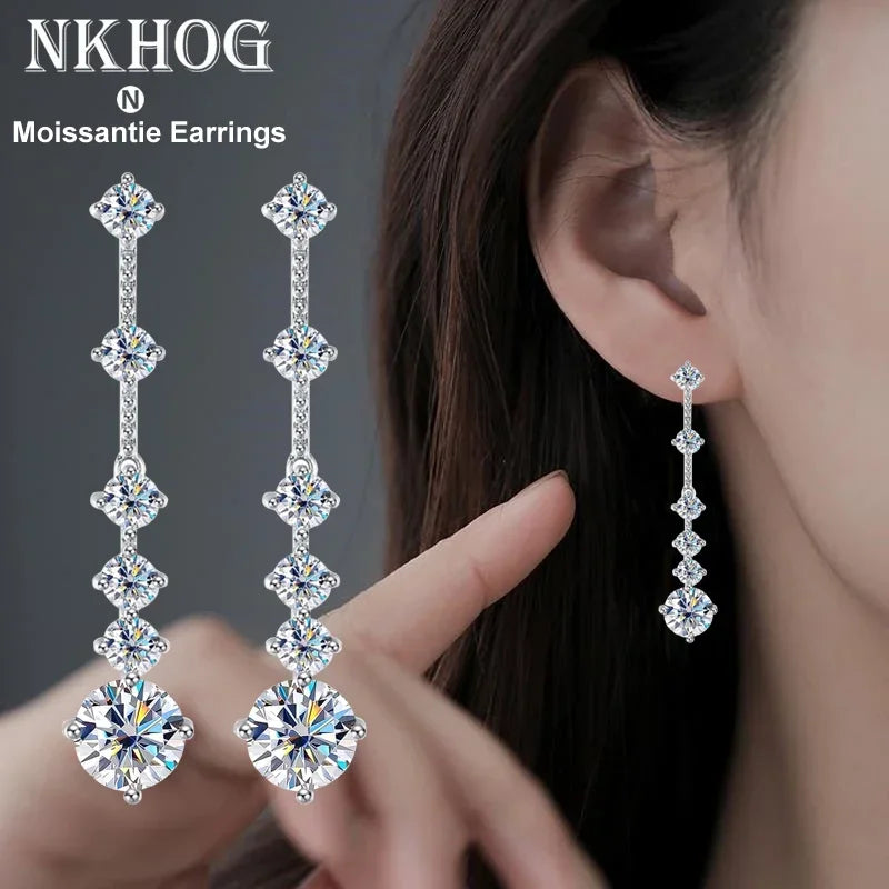 Moissanite 3ct VVS1 silver tassel dangle earrings by HSF Marketplace