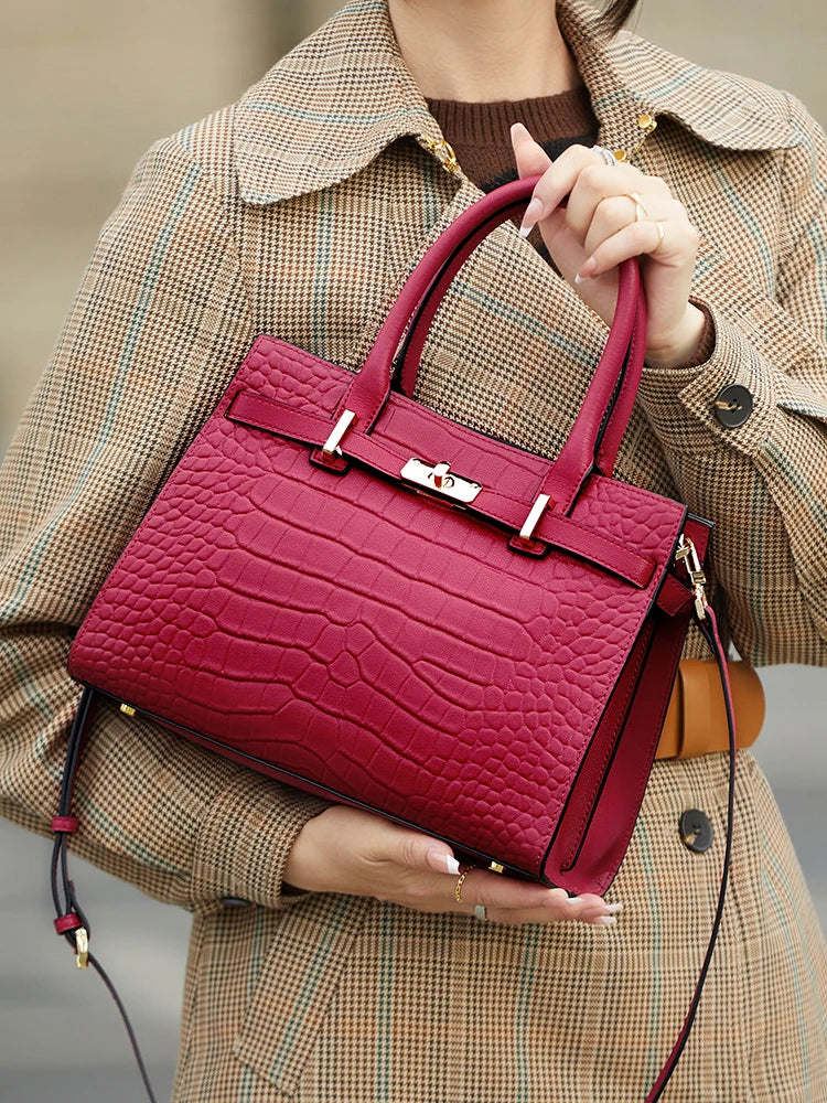 Genuine leather shoulder handbag for women, HSF Marketplace, stylish cowhide purse with a spacious interior for business and daily use.
