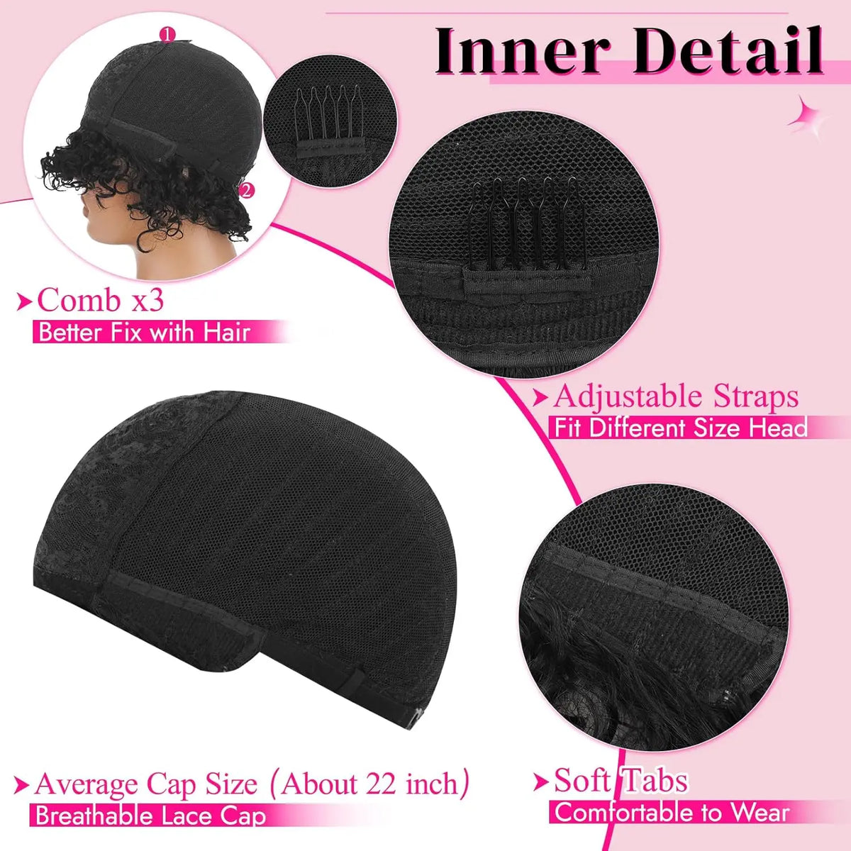 HSF Marketplace short headband wig with curly pixie cut, Brazilian Remy human hair and water wave texture