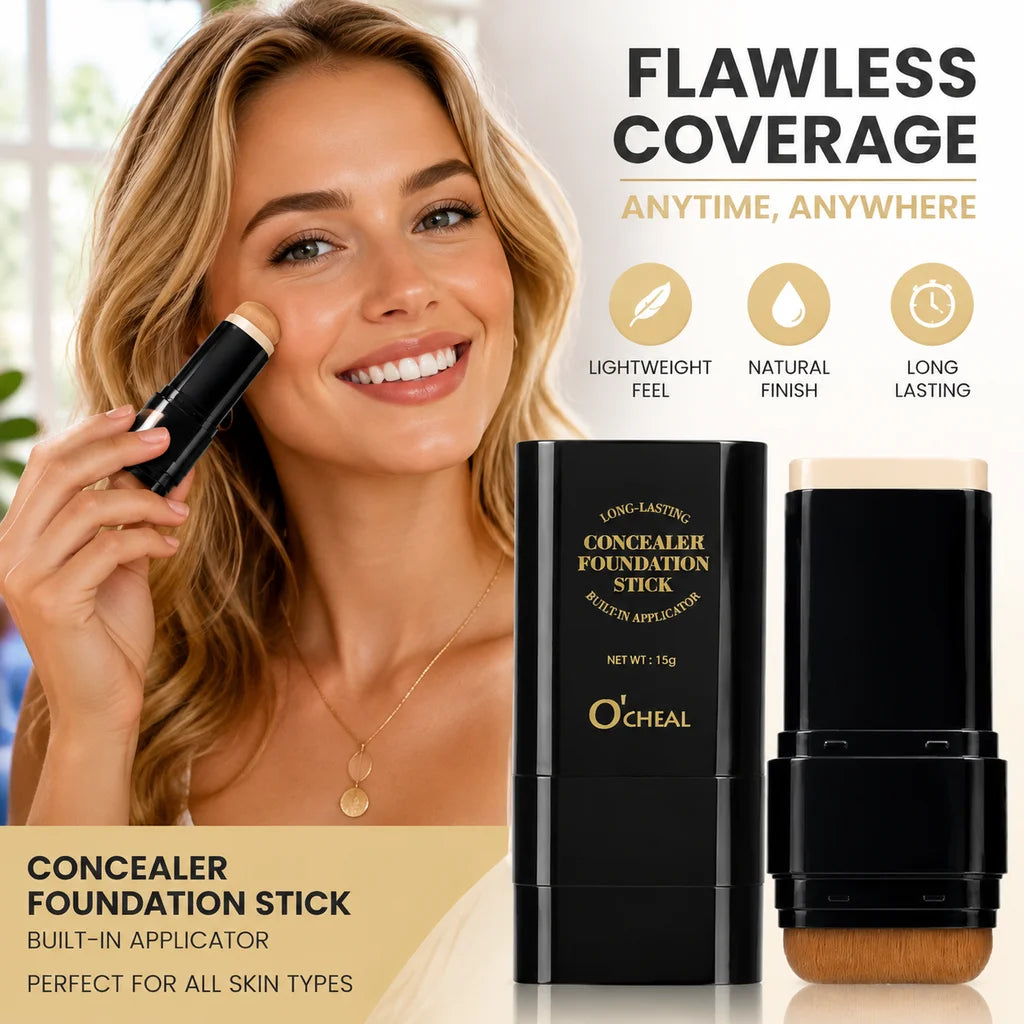 HSF Marketplace full coverage foundation concealer stick with built-in applicator brush, matte makeup for face and under eyes