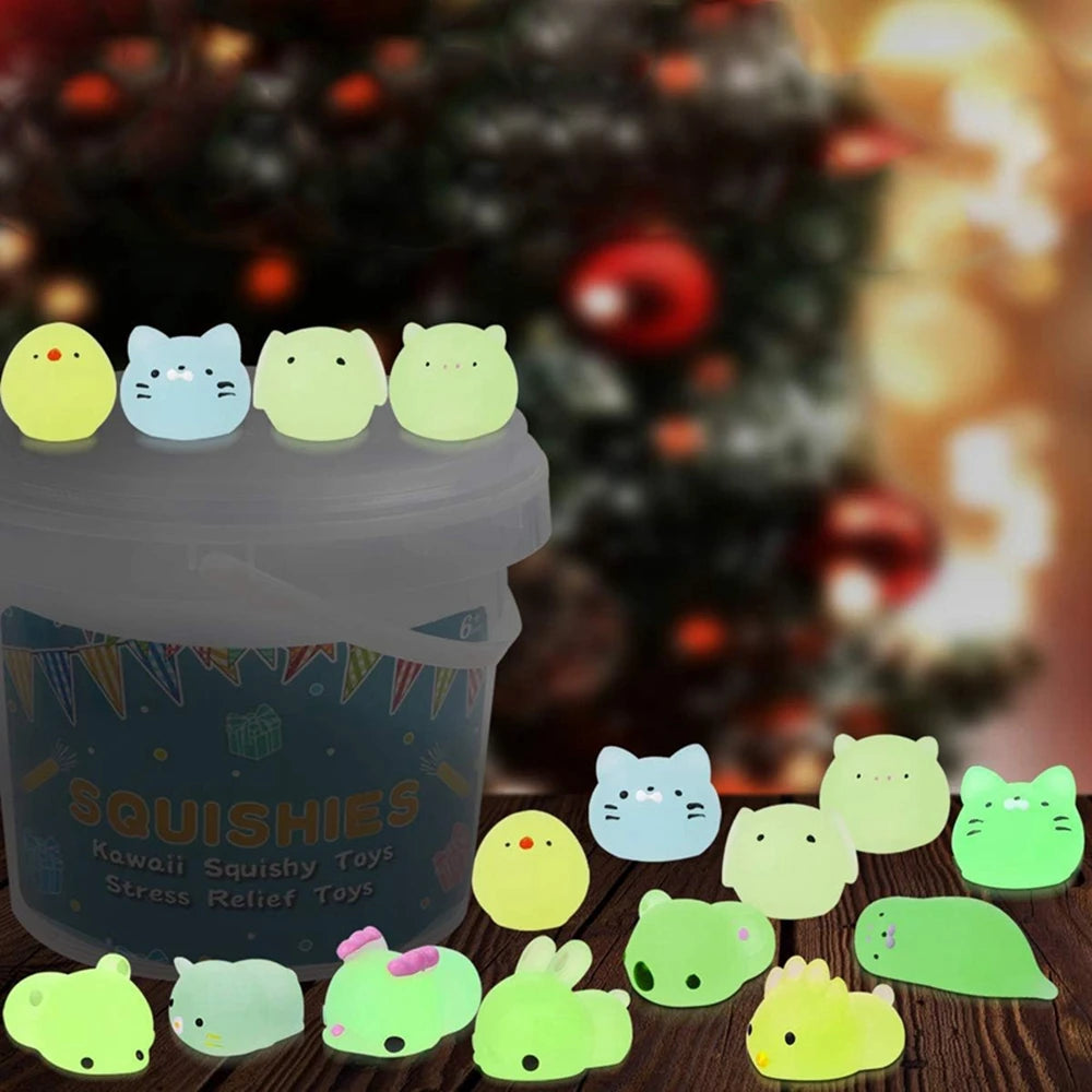 Glow-in-the-Dark Mini Mochi Squishy Animals – Cute Stress Relief Sensory Fidget Toys