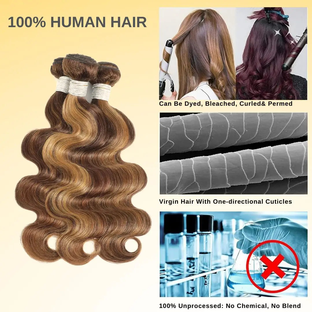 P427 Color Body Wave Human Hair Bundles With Closure 4x4 Transparent Lace Closure Raw Brazilian Hair Double Weft  3/4 Pc Bundle