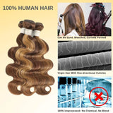 P427 Color Body Wave Human Hair Bundles With Closure 4x4 Transparent Lace Closure Raw Brazilian Hair Double Weft  3/4 Pc Bundle
