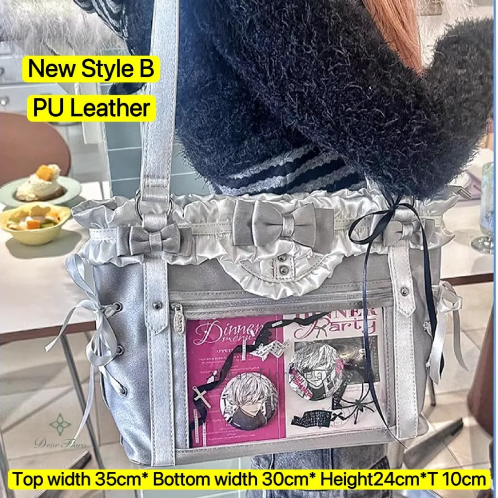 Clear Japanese Ita Bag by HSF Marketplace featuring a large-capacity transparent shoulder tote with cute Y2K and Lolita design.