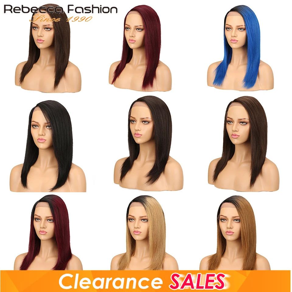 Rebecca lace wig by HSF Marketplace featuring straight, ombre human hair with a side part for Black women, showing the lace front and sleek style.