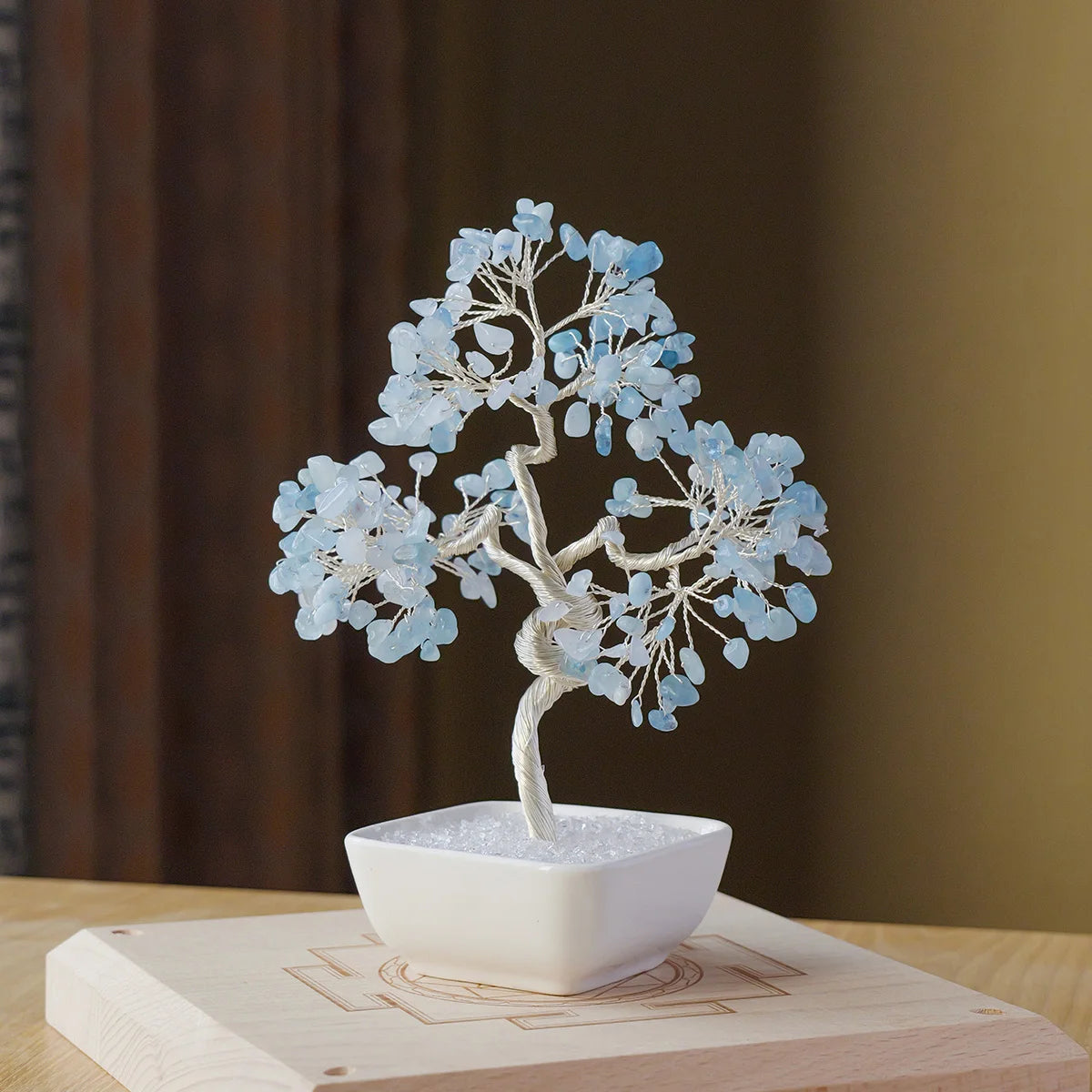 1pc Natural Crystal Tree with Chakra Stones: Money Tree on White Ceramic Bowl, Copper Wire Design for Feng Shui & Yoga Home Deco
