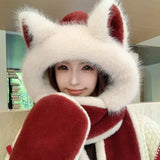 3-in-1 fox ear winter hat, scarf and gloves set by HSF Marketplace