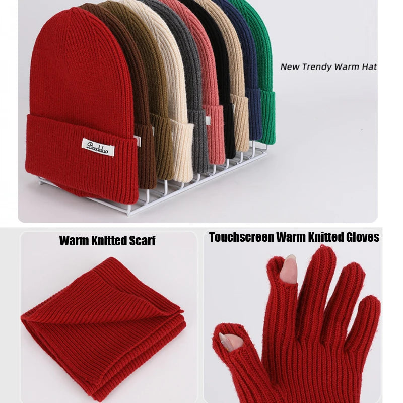 Winter knitted beanie, scarf and touch screen gloves set by HSF Marketplace