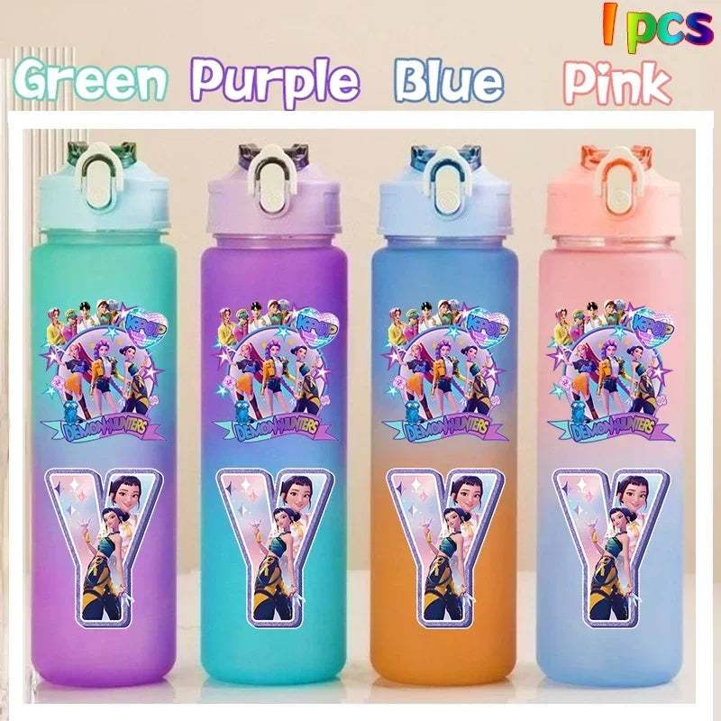 Kpop Demon Hunters gradient color water cup with straw, 750ml, by HSF Marketplace