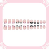 24pcs short square black and white zebra polka dot French style press-on false nails by HSF Marketplace
