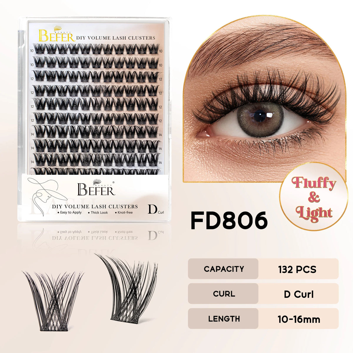 BEFER Cluster Lashes D Curl DIY Eyeslash Extension Manga Lash Cluster Fluffy Volume Individual Natural False Eyelashes Clusters