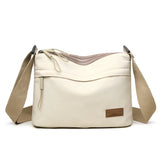 High-capacity HSF Marketplace canvas shoulder bag with three main pockets, perfect for women and mothers for shopping and everyday use.