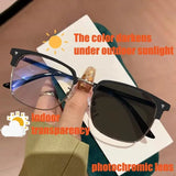 HSF Marketplace photochromic sunglasses with square frame, anti-radiation lenses, replaceable design for women and men.