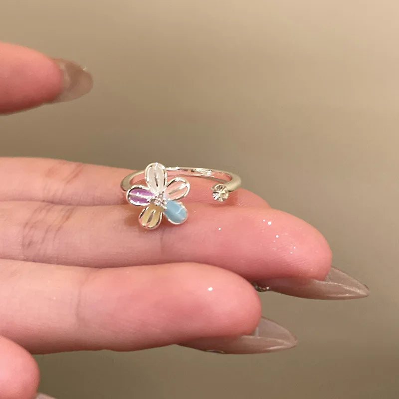 925 Sterling Silver Open Finger Ring Golden Enamel Donut Dazzling Geometric Punk For Women Jewelry Gift Dropship Wholesale