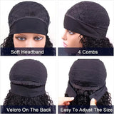 Brazilian kinky curly human hair headband wig, short bob water wave style, glueless design for women